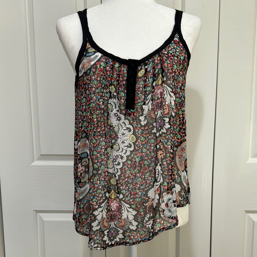 Vintage Gibson Floral Chiffon High Low Tank Blouse Small